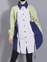 Lapel Stripe Color Matching Irregular Casual Shirts